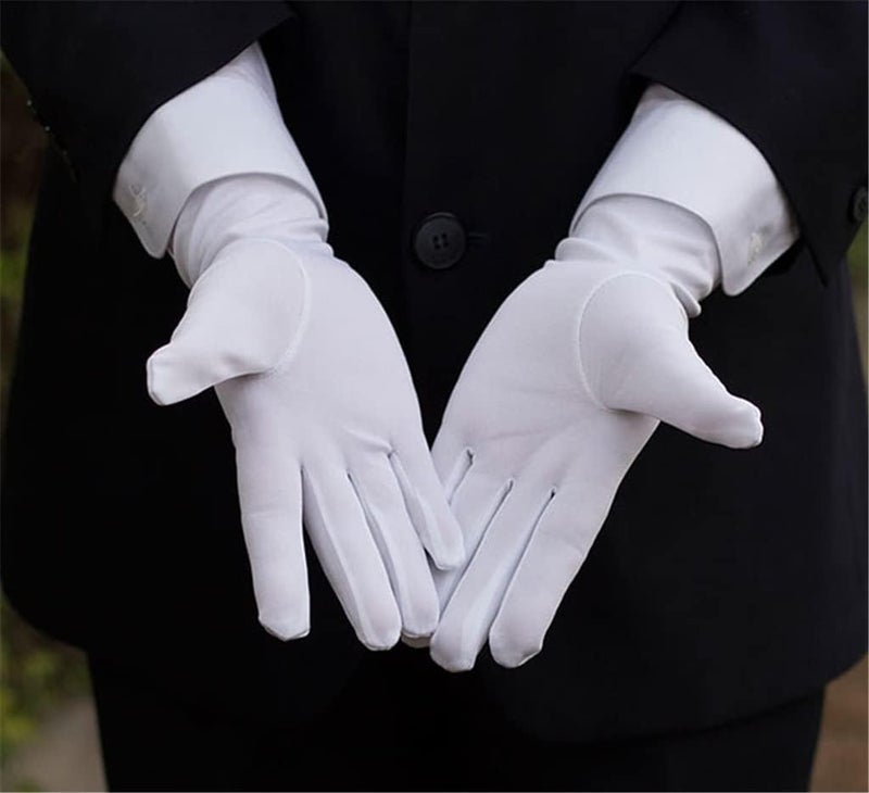 DreamHigh 1 Pairs White/Black Cotton Nylon Marching Mittens, Formal Tuxedo Honor Guard Parade Gloves - Image 4